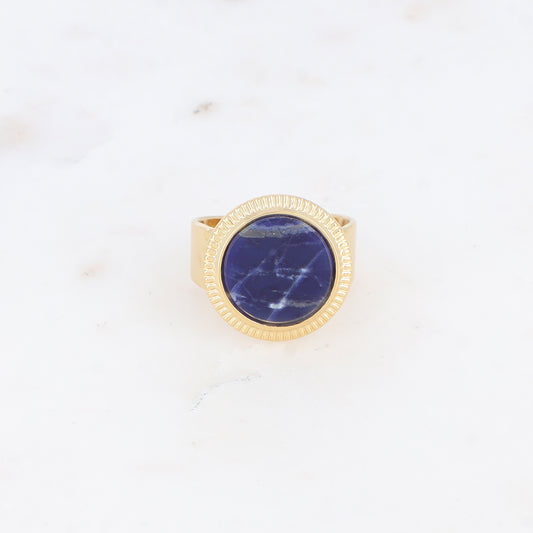 Bague avec cabochon rond en pierre naturelle - Sodalite