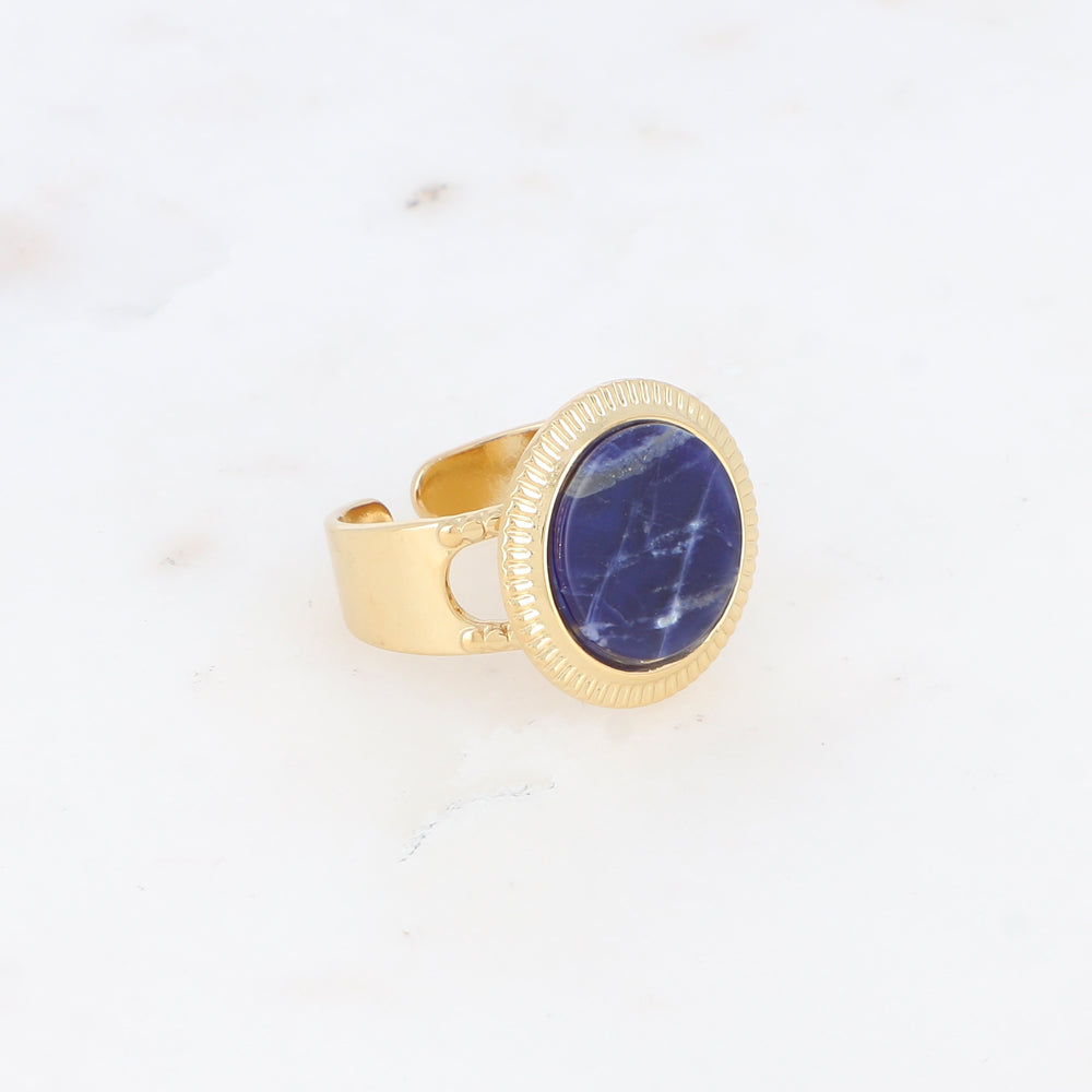 Bague avec cabochon rond en pierre naturelle - Sodalite