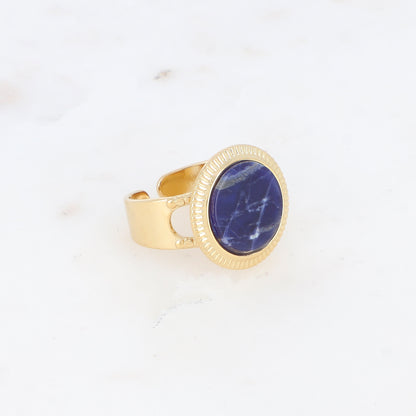 Bague avec cabochon rond en pierre naturelle - Sodalite