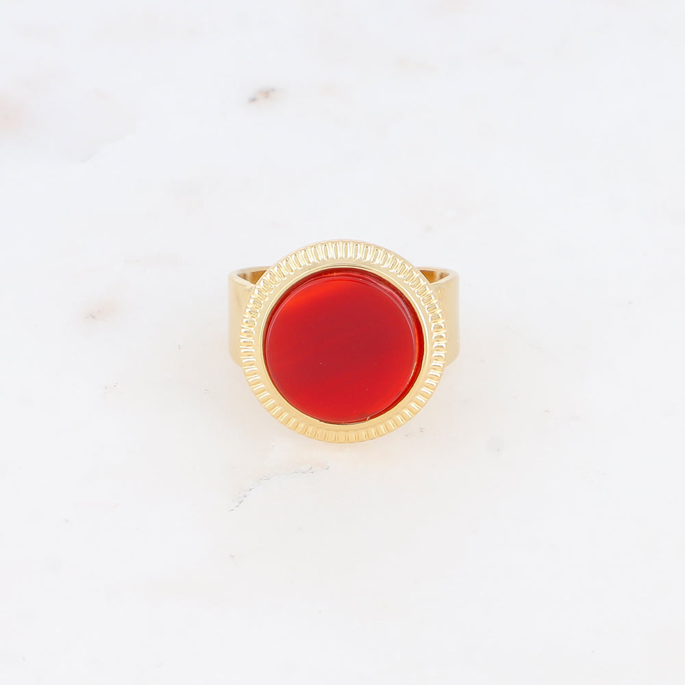 Bague avec cabochon rond en pierre naturelle - Cornaline