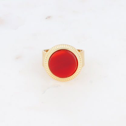 Bague avec cabochon rond en pierre naturelle - Cornaline