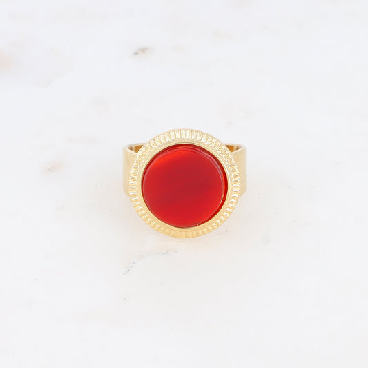 Bague avec cabochon rond en pierre naturelle - Cornaline
