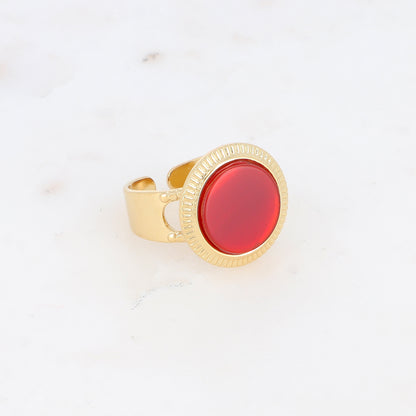 Bague avec cabochon rond en pierre naturelle - Cornaline