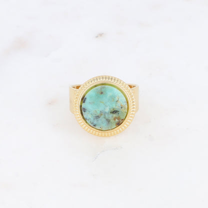 Bague avec cabochon rond en pierre naturelle - Turquoise africaine