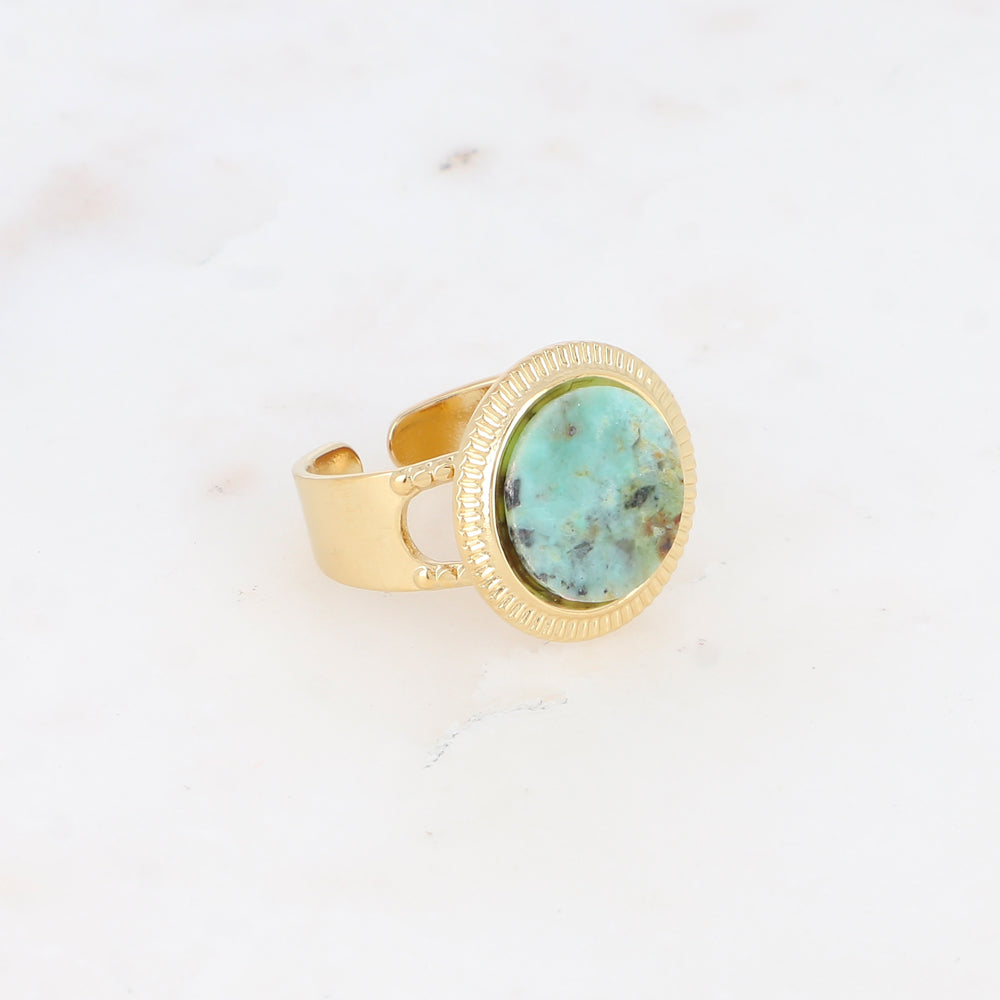 Bague avec cabochon rond en pierre naturelle - Turquoise africaine