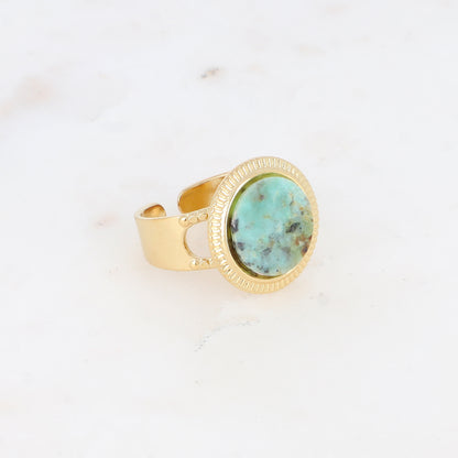 Bague avec cabochon rond en pierre naturelle - Turquoise africaine
