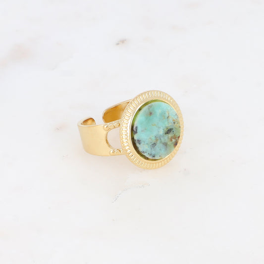 Bague avec cabochon rond en pierre naturelle - Turquoise africaine