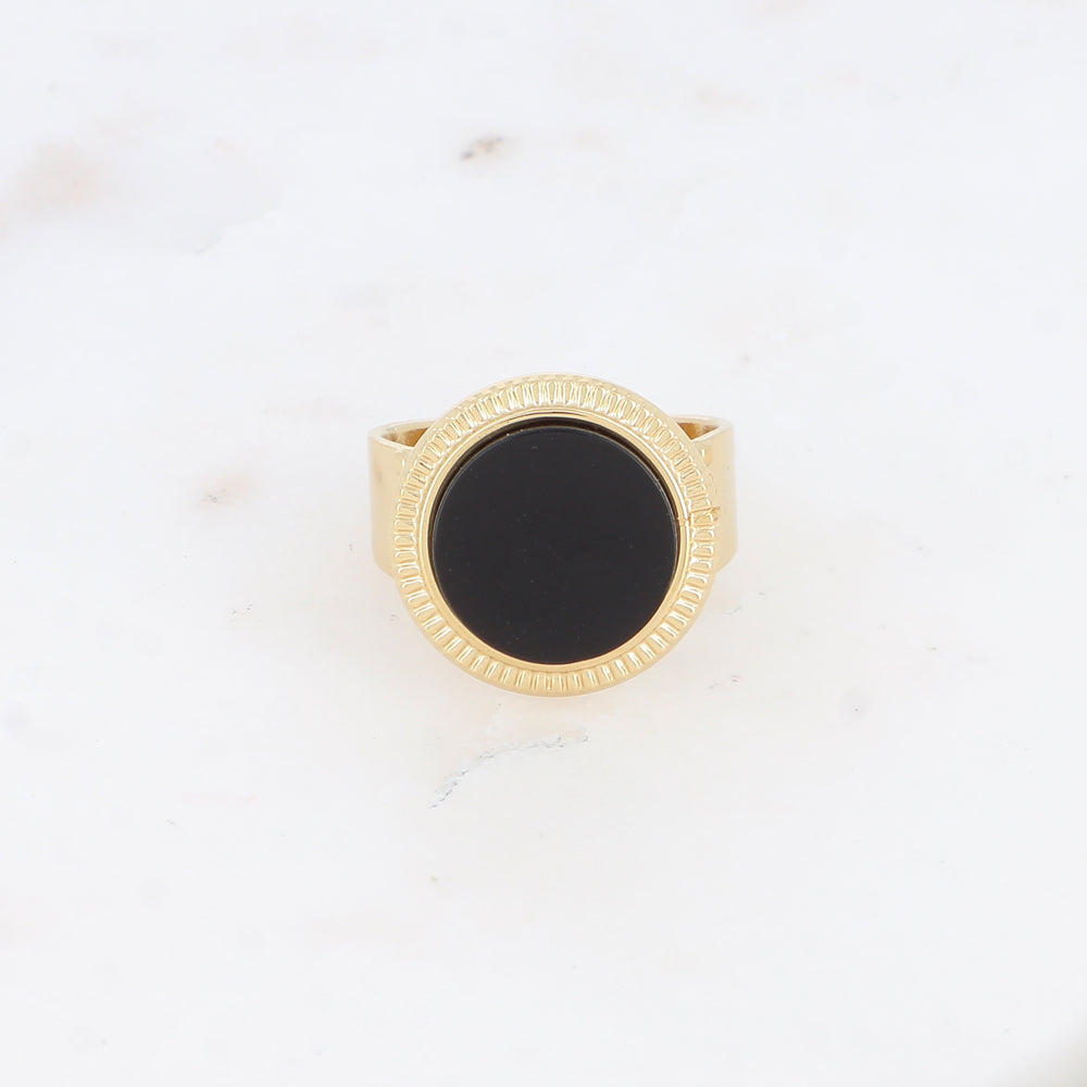 Bague avec cabochon rond en pierre naturelle - Onyx