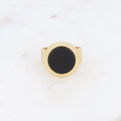 Bague avec cabochon rond en pierre naturelle - Onyx