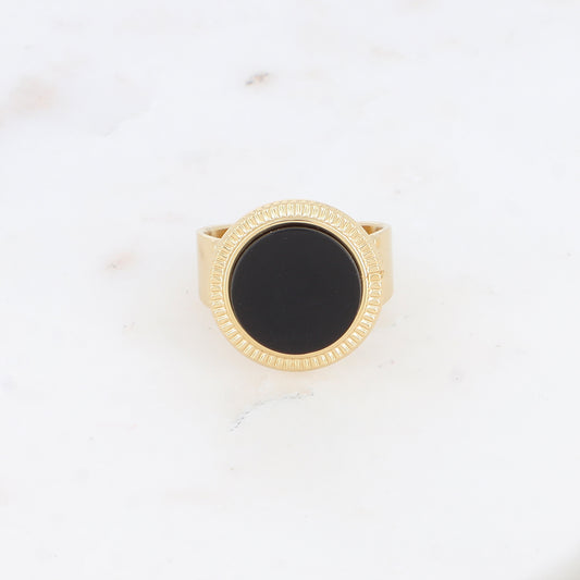 Bague avec cabochon rond en pierre naturelle - Onyx