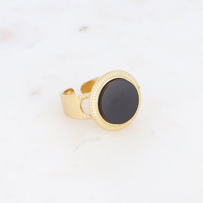 Bague avec cabochon rond en pierre naturelle - Onyx
