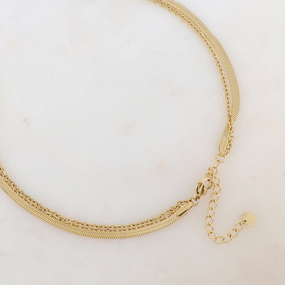 Collier 2 rangs avec pendentif anneau embelli de boules (40/55+5CM)