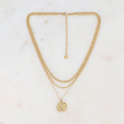 Collier triple rangs en maille avec pendentif trèfle (39/40/41+7CM)