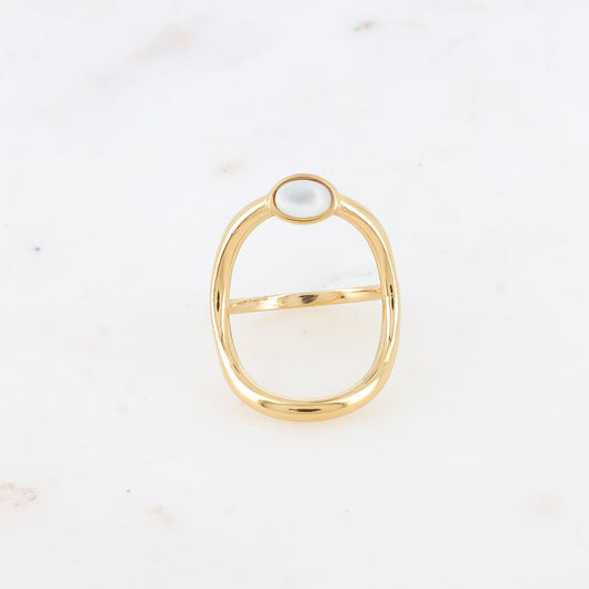 Bague - grand ovale ajouré et pierre naturelle ovale nacre