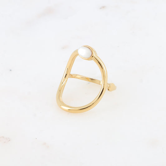 Bague - grand ovale ajouré et pierre naturelle ovale nacre
