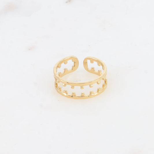 Bague - 2 anneaux, lisses avec petits carrés