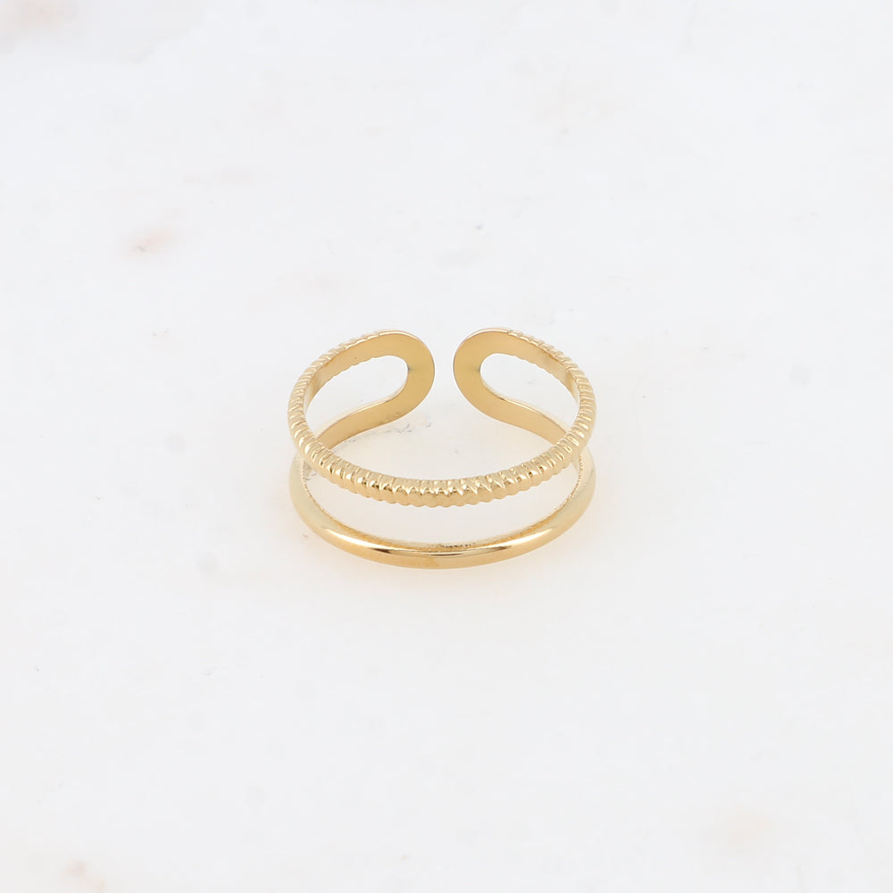 Bague - 2 rangs, strié et lisse