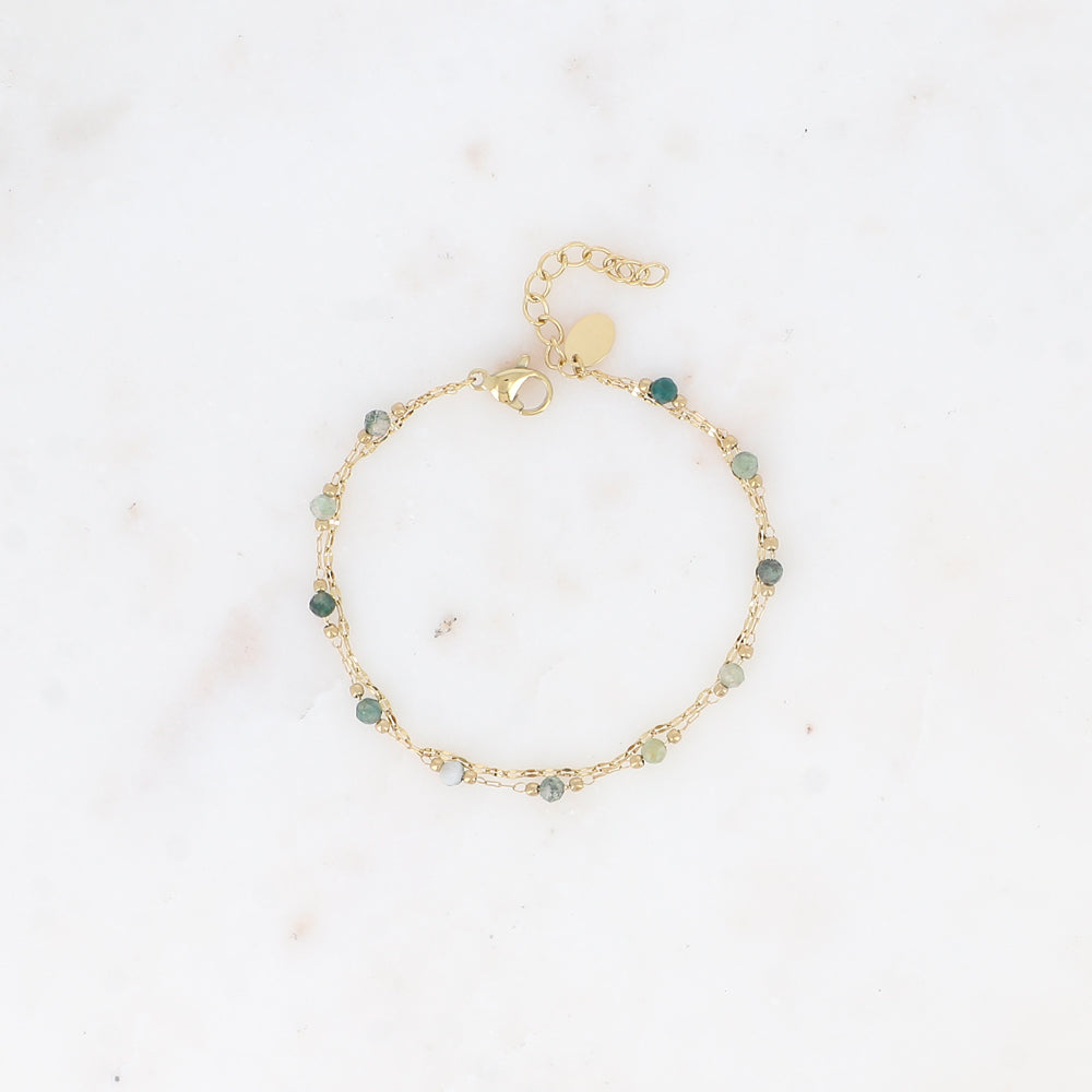 Bracelet 2 rangs - maille café plat, pierres naturelles agates indiennes (15,5+3 cm)