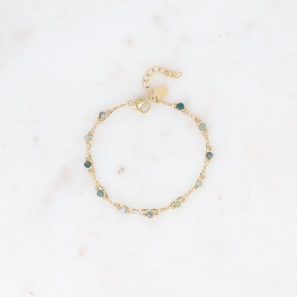 Bracelet 2 rangs - maille café plat, pierres naturelles agates indiennes (15,5+3 cm)