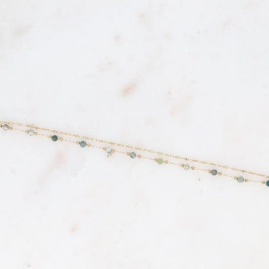 Bracelet 2 rangs - maille café plat, pierres naturelles agates indiennes (15,5+3 cm)