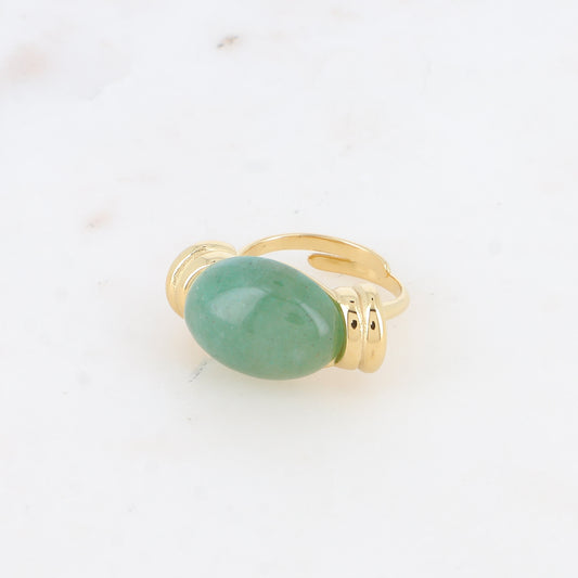 Bague - pierre naturelle ovale aventurine verte