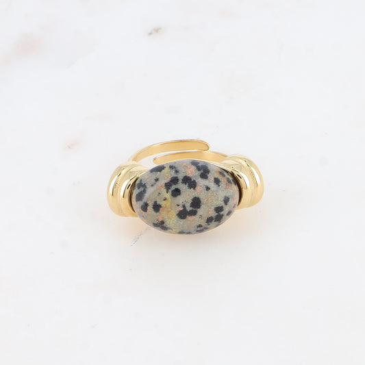 Bague - pierre naturelle ovale jaspe dalmatien