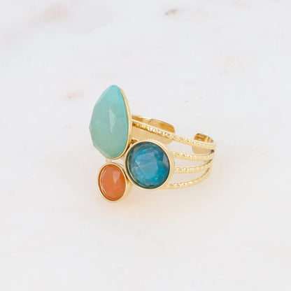 Bague - pierres naturelles goutte et rondes amazonite, apatite et aventurine orange