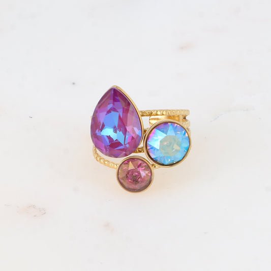 Bague - cristaux goutte et rondes (+ pierres naturelles) - burgundy delite, lt colorado topaz shimmer, lilac shadow