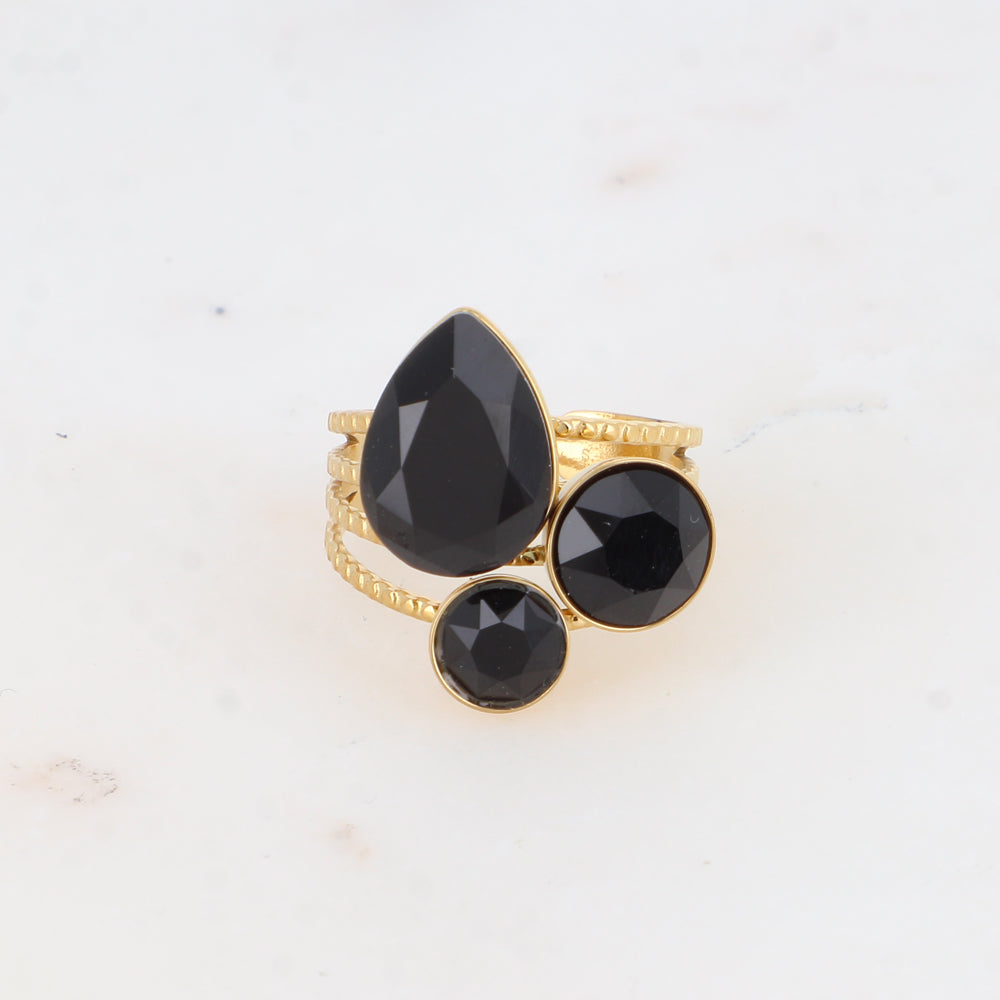 Bague - cristaux goutte et rondes (+ pierres naturelles) - dark jet