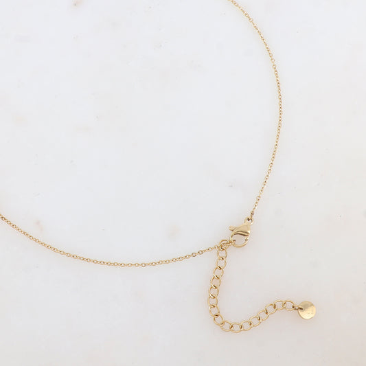 Collier avec anneau, étoile gravée et perle d'eau douce (55+5CM)