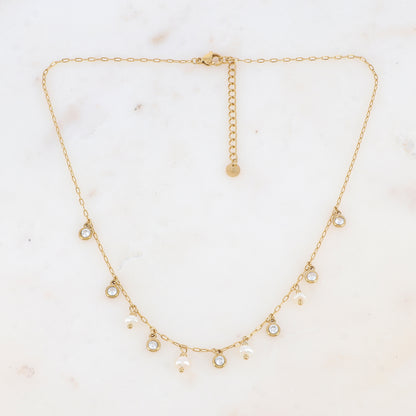 Collier avec perles d'eau douce et oxydes de zirconium (38+5CM)