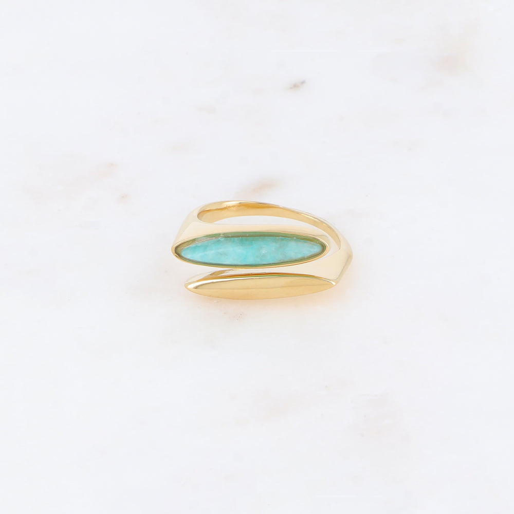 Bague fine double rangs devant, pierre naturelle - Amazonite