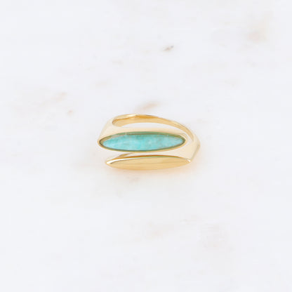 Bague fine double rangs devant, pierre naturelle - Amazonite