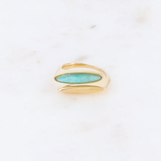 Bague fine double rangs devant, pierre naturelle - Amazonite