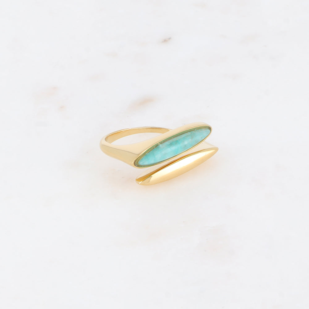 Bague fine double rangs devant, pierre naturelle - Amazonite