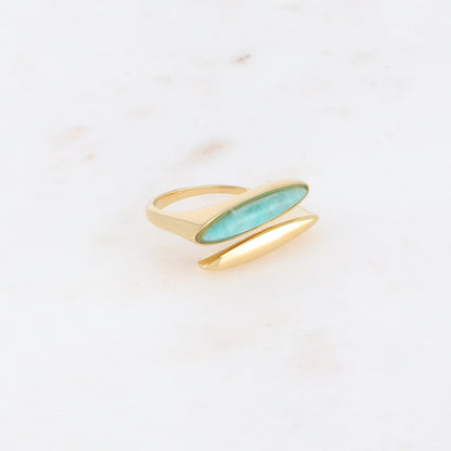 Bague fine double rangs devant, pierre naturelle - Amazonite