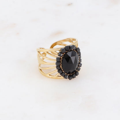 Bague ajourée avec des perles en pierre naturelle - Onyx