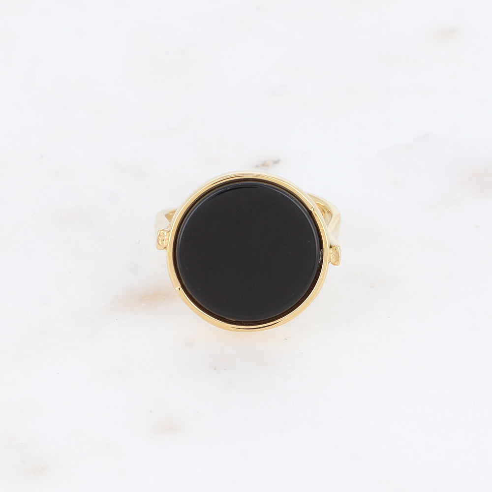 Bague ronde avec pierre naturelle - Onyx