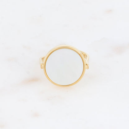 Bague ronde avec pierre naturelle - Nacre