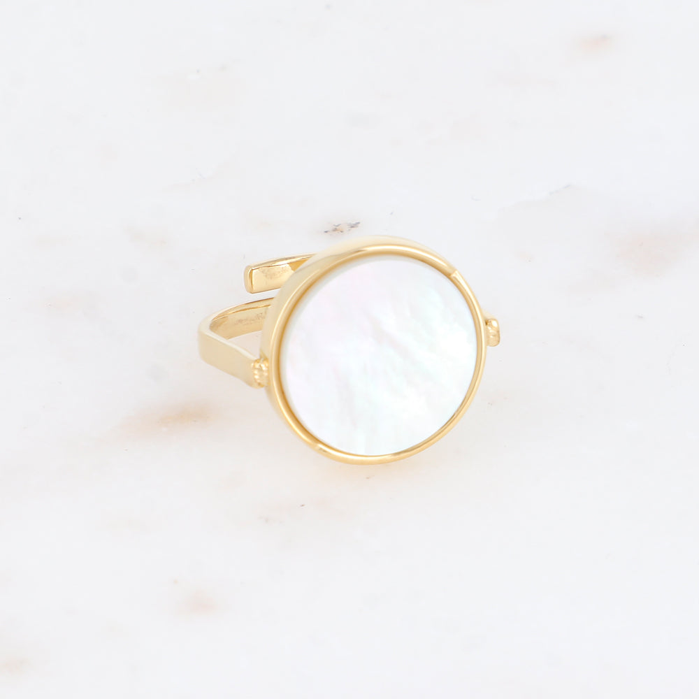 Bague ronde avec pierre naturelle - Nacre