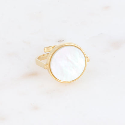 Bague ronde avec pierre naturelle - Nacre