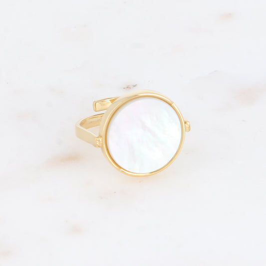 Bague ronde avec pierre naturelle - Nacre