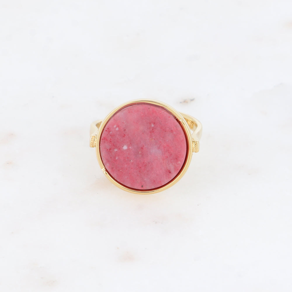 Bague ronde avec pierre naturelle - Rhodonite