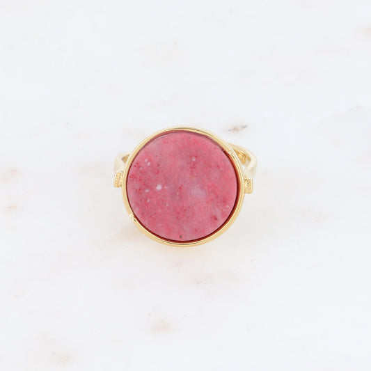 Bague ronde avec pierre naturelle - Rhodonite