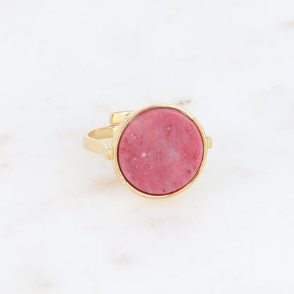 Bague ronde avec pierre naturelle - Rhodonite