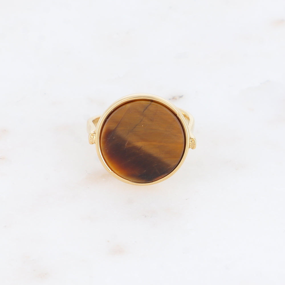 Bague ronde avec pierre naturelle - Œil de tigre
