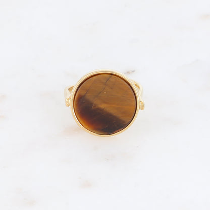 Bague ronde avec pierre naturelle - Œil de tigre