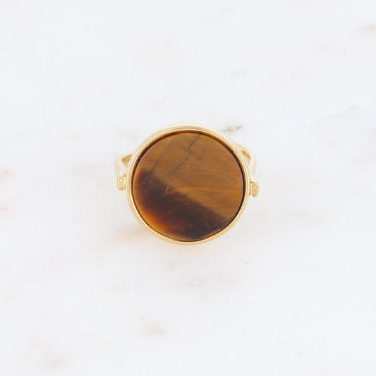 Bague ronde avec pierre naturelle - Œil de tigre