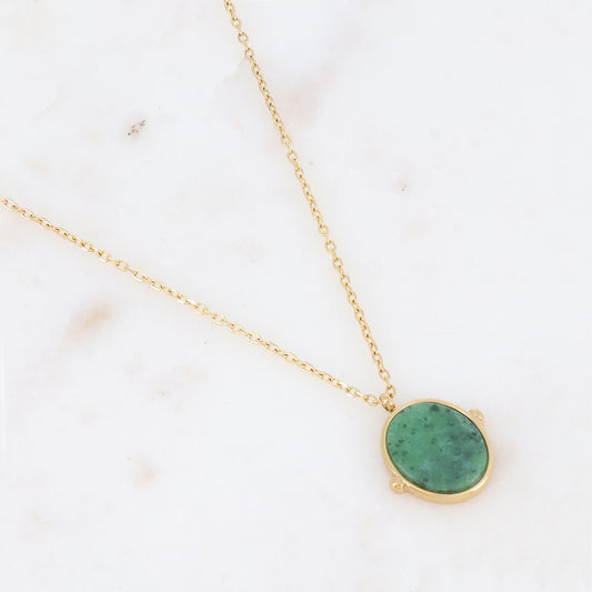 Collier avec pendentif ovale serti d'une pierre naturelle (40+5CM)