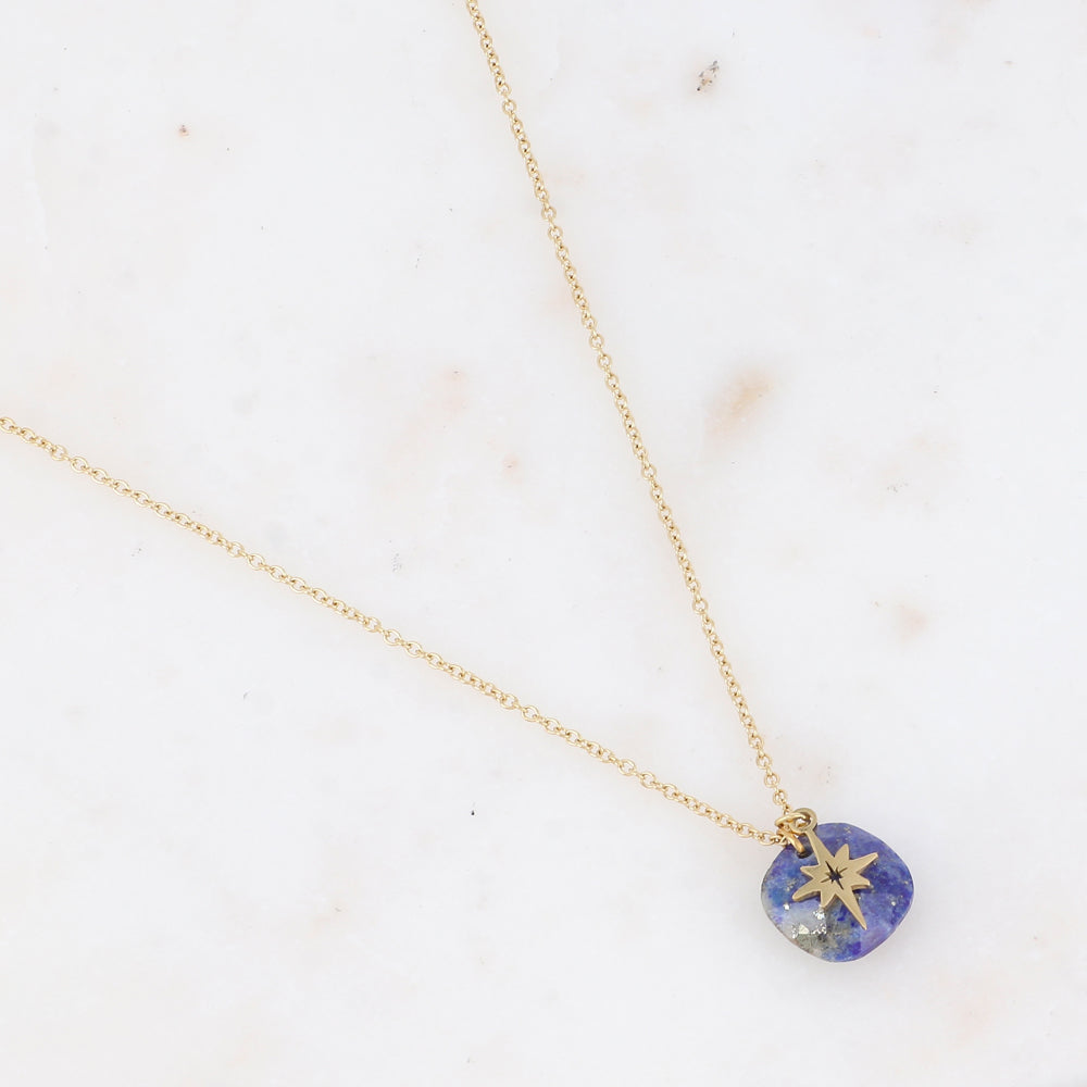 Collier avec pierre naturelle carrée et étoile du Nord 40+5 cm